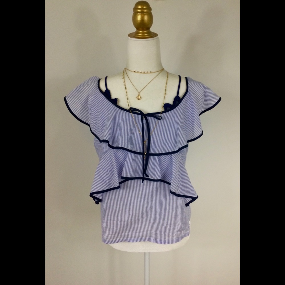 🔥🔥 J Crew Pinstripe Ruffle Top